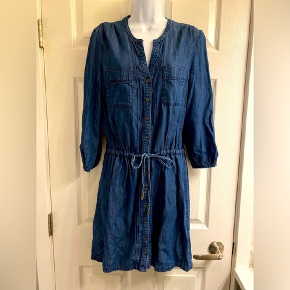 Calvin Klein Jeans Tencel Shirt Dress Women Size M Blue Waist-Drawstring